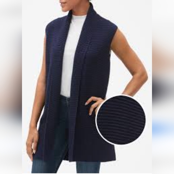 GAP Sweaters - Gap Texture Shawl Collar Long Cardigan Knit Navy Sleeveless Medium